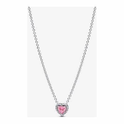 PANDORAPandora 398425C02 - 45 Pink Elevated Heart Necklace – Sterling Silver, 45cmBIJOUXEcecile