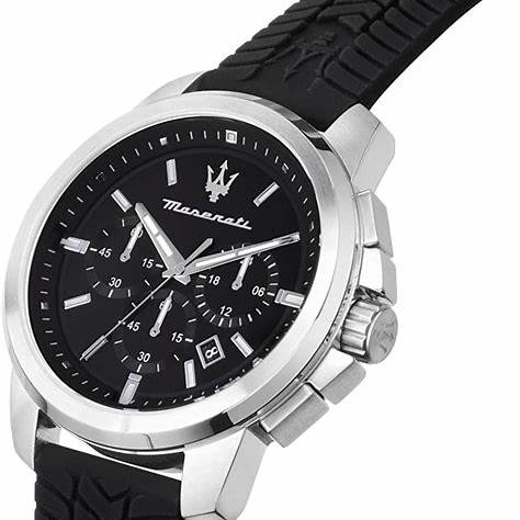MASERATIMaserati Successo Men's Chronograph Watch - R8871621014, Black Dial, Silicone Strap,WATCHESEcecile