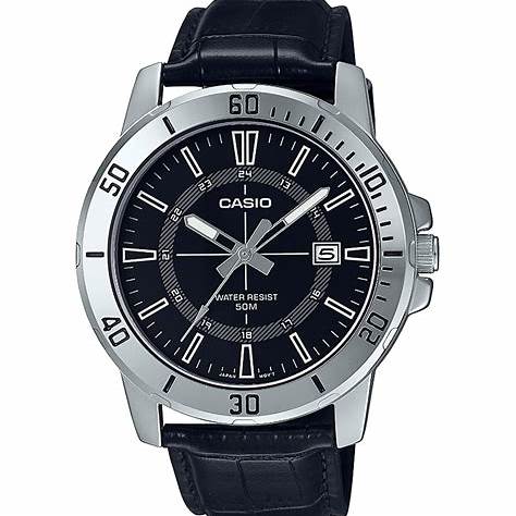 CASIO & VINTAGECasio MTP - VD01L - 1CVUDF Men's Watch - Black Dial, Leather StrapWATCHESEcecile