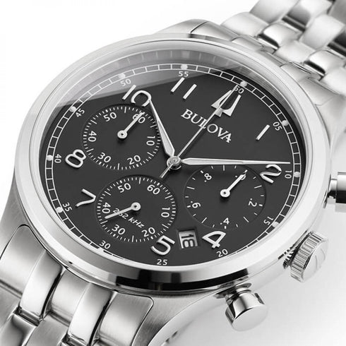 BULOVABulova Precisionist 96B357 Men's Chronograph Watch - Black Dial, Stainless Steel BraceletWATCHESEcecile
