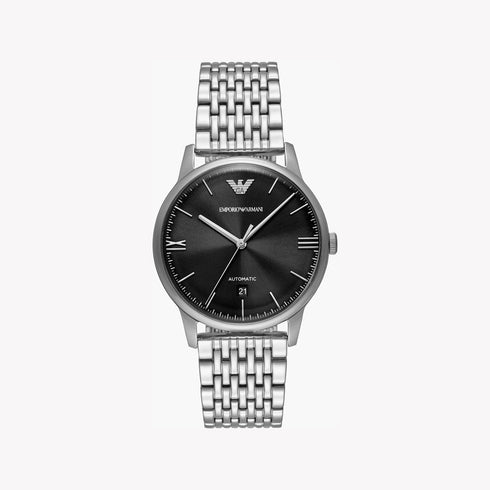 EMPORIO ARMANIEmporio Armani AR60081 Men's Automatic Watch - Silver Stainless Steel, Black DialWATCHESEcecile