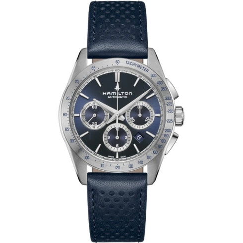 Hamilton Jazzmaster H36616640 Auto-Chrono-Uhr für Herren - blaues Zifferblatt, Lederarmband
