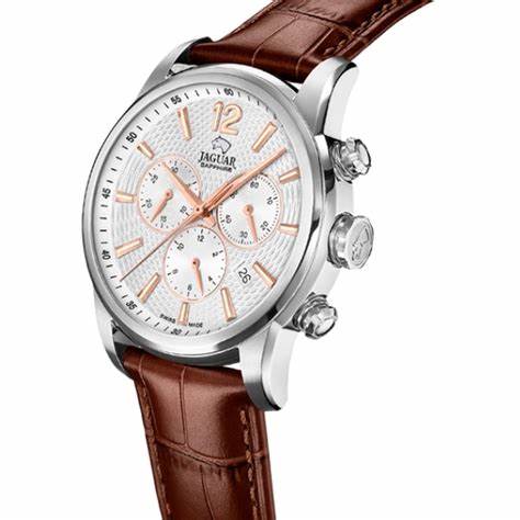 JAGUARJaguar J968/1 Men's Chronograph Watch - Silver Dial, Brown Leather StrapWATCHESEcecile