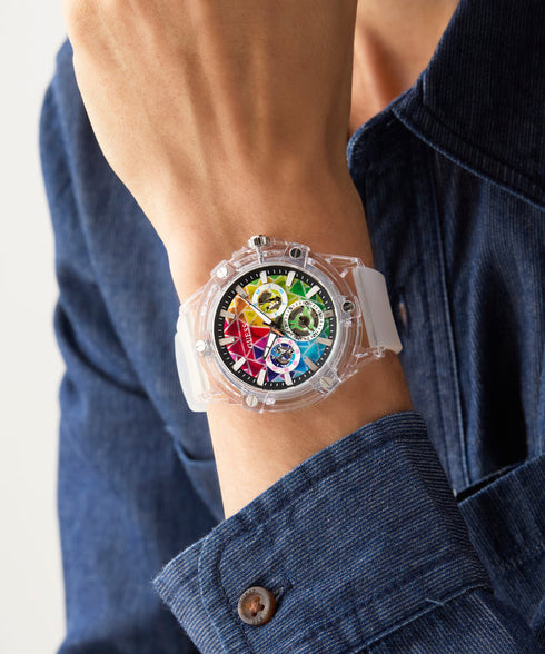 Guess King Rainbow GW0908G3 Men’s Multifunction Watch – Clear Case, 48 mm