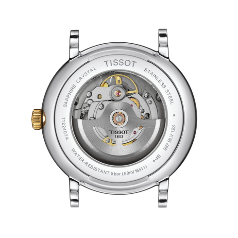 Reloj Tissot Carson Premium Powermatic 80 para hombre T1224072203100 - Acero inoxidable bicolor, esfera plateada