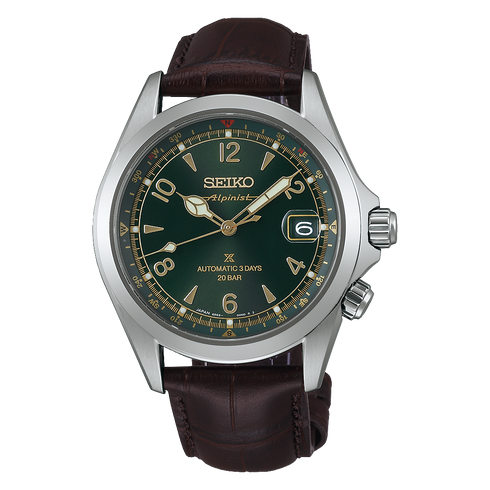 Orologio automatico da uomo Seiko SPB507J1 Prospex Alpinist - Quadrante verde, cinturino in pelle