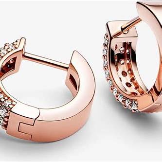 PANDORAPandora 282622C01 Timeless Pavé Double - Row Hoop Earrings - 14k Rose Gold - Plated with Clear Cubic ZirconiaBIJOUXEcecile
