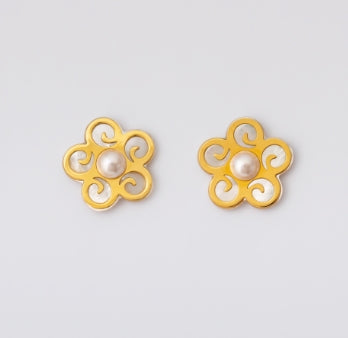 Majorica Roxana Earrings 16632.01.1.000.010.1 – 925 Silver, 6mm White Pearl, Gold-Tone