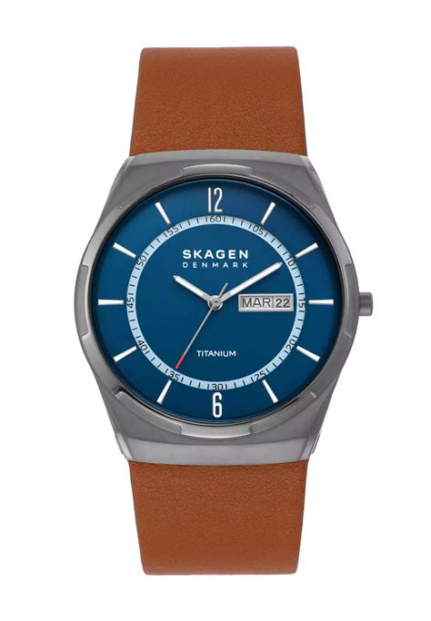 SKAGEN DENMARKSkagen SKW6906 Melbye Titanium Watch – Blue Dial, Brown Leather Strap, 40mmWATCHESEcecile