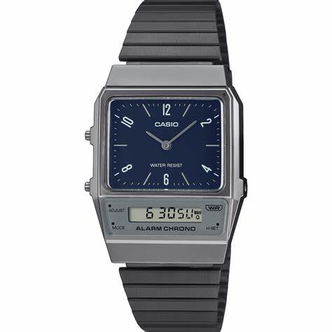 CASIO & VINTAGECasio Vintage AQ - 800EB - 2AEF Unisex Analogue - Digital Watch – Blue Dial, Black Stainless Steel BandWATCHESEcecile