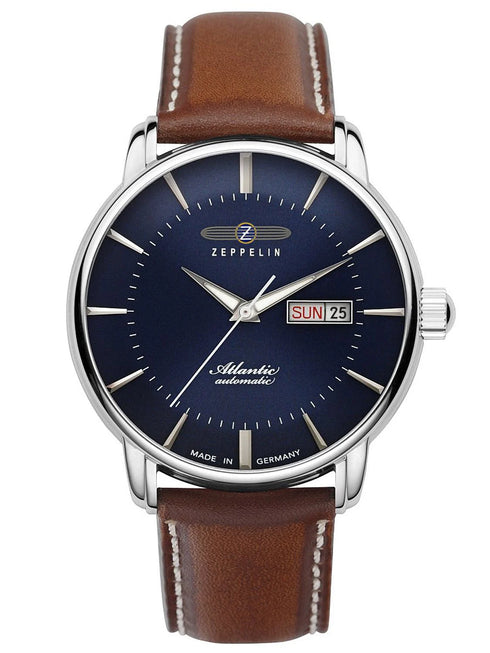 Zeppelin Atlantic Reloj Automático 8466-3 Hombre - Esfera azul, correa de piel marrón