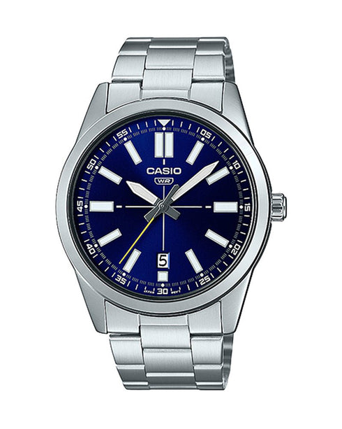 CASIO & VINTAGECasio MTP - VD02D - 2EUDF Men's Analog Watch - Stainless Steel, Blue Dial, Date DisplayWATCHESEcecile