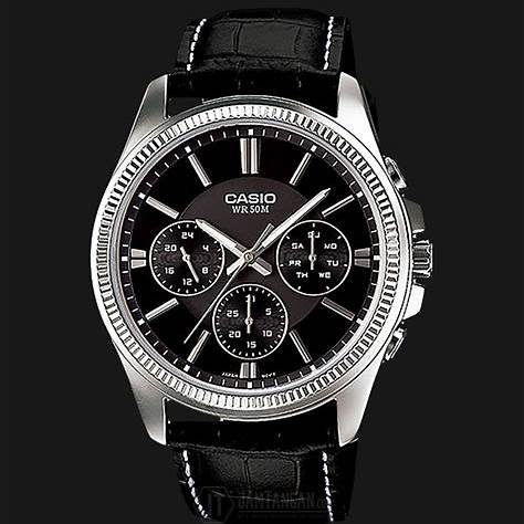CASIO & VINTAGECasio MTP - 1375L - 1AVDF Men's Analog Watch – Black Dial, Leather Strap, Day - Date DisplayWATCHESEcecile