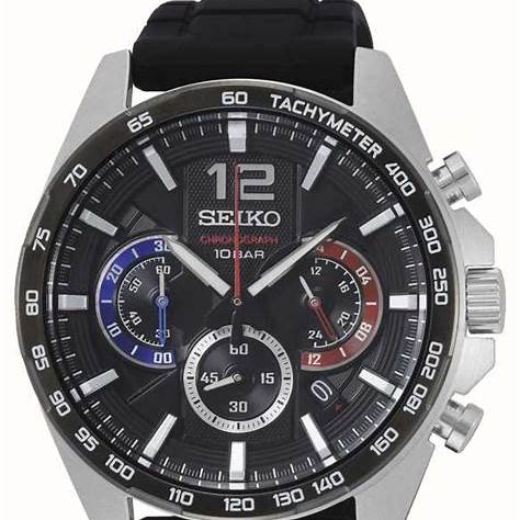 SEIKOSeiko Watches Mod. Seiko SSB347P1 Men's Quartz Chronograph Watch - Black Dial, Black Silicone StrapWATCHESEcecile