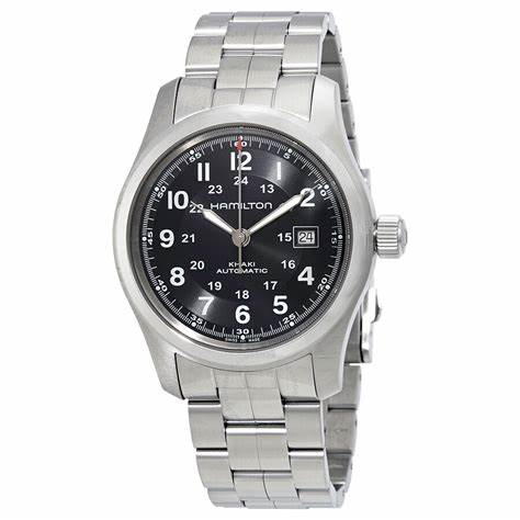 Hamilton Khaki Field Automatic H70515137 - 42mm Acier inoxydable, cadran noir, bracelet en acier inoxydable