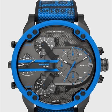 Diesel DZ7434 Orologio cronografo Mr. Daddy 2.0 Uomo - Quadrante grigio, cinturino in nylon blu