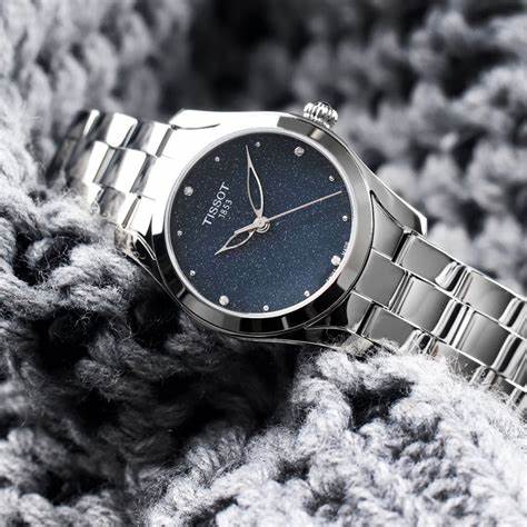 Tissot T-Wave Women's Watch - Blue Dial, Stainless Steel Bracelet, Diamond Accents
