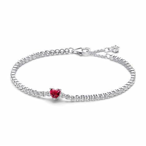 PANDORAPandora Red Sparkling Heart Tennis Bracelet 590041C02 - 18 – Sterling Silver, Red Crystal, 18cmBIJOUXEcecile