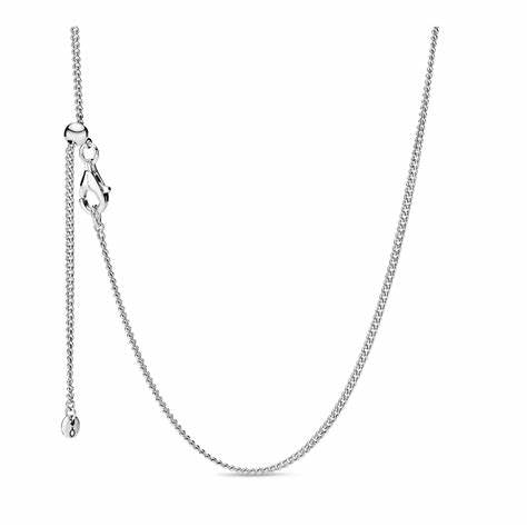 PANDORAPandora 398283 - 60 Sterling Silver Curb Chain Necklace - Adjustable 60cm Sliding ClaspBIJOUXEcecile