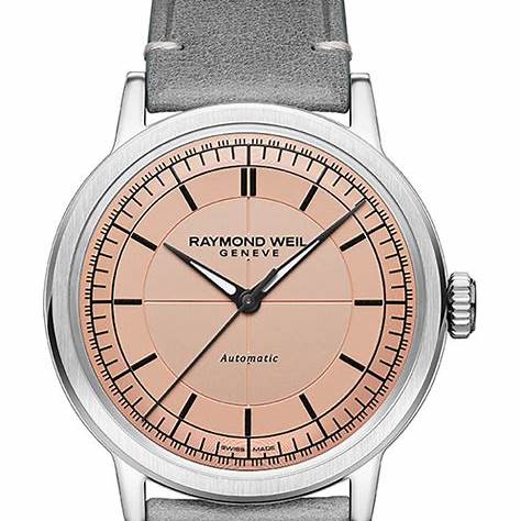RAYMOND WEILRaymond Weil Millesime 39.5mm Automatic Watch - Salmon Dial, Grey Leather StrapWATCHESEcecile