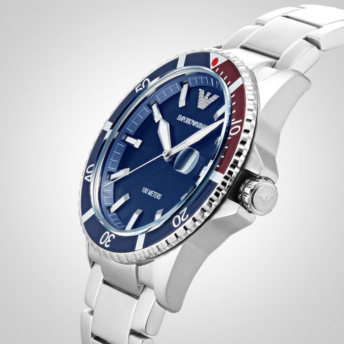 Emporio Armani AR11339 Men’s Diver Watch – Blue Dial, Pepsi Bezel, 42 mm