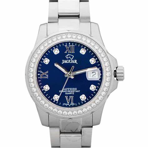 JAGUARJaguar Women's Swiss Quartz Watch - Model J892/3, Stainless Steel, Blue Dial, Crystal AccentsWATCHESEcecile