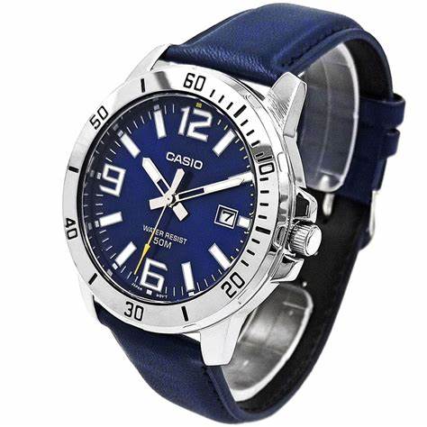 CASIO & VINTAGECasio MTP - VD01L - 2BVUDF Men's Watch - Blue Dial, Leather StrapWATCHESEcecile