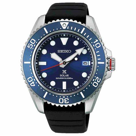 Reloj de buceo Seiko Prospex SNE593P1 Solar - 42.8mm acero inoxidable, esfera azul, correa de silicona negra
