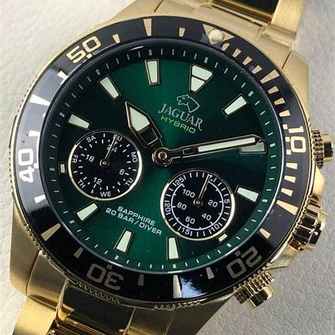 JAGUARJaguar Men's Swiss Hybrid Watch - Model J899/1, Gold - Tone Stainless Steel, Green Dial, Smart FeaturesWATCHESEcecile