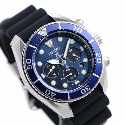 Seiko Prospex SSC759J1 Reloj Cronógrafo Solar Hombre - Esfera Azul, Correa Silicona Negra