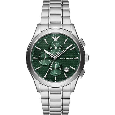 Emporio Armani AR11529 Men's Chronograph Watch - Green Dial, Silver Stainless Steel