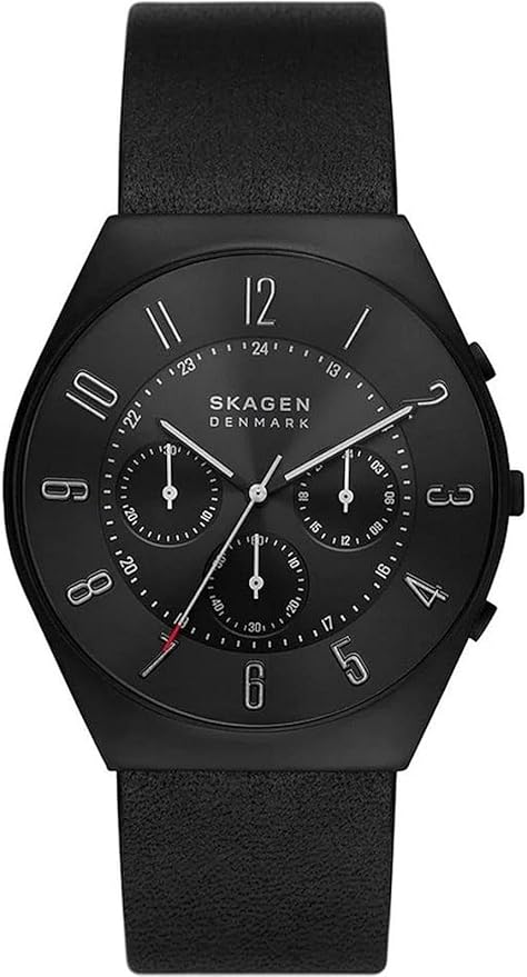 Skagen Danimarca SKW6843 Cronografo Grenen - Quadrante nero 42 mm, cinturino in pelle, quarzo