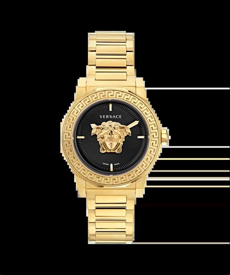 Versace Medusa Deco VE7B00623 Women's Watch - Gold-Tone Stainless Steel, Black Guilloché Dial, 38mm