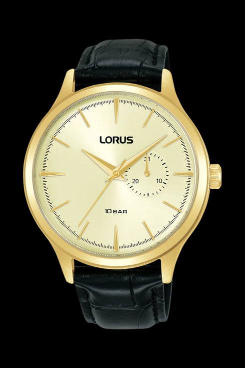 Lorus R5B10AX9 Men’s Classic Quartz Watch – Champagne Dial, 10 ATM, Leather