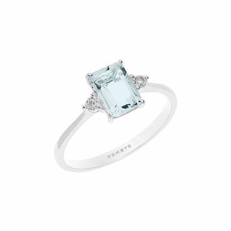 COMETEComete ANQ306 Octagonal Aquamarine & Diamond 18 K White Gold Ring – 0.90 ctBIJOUXEcecile