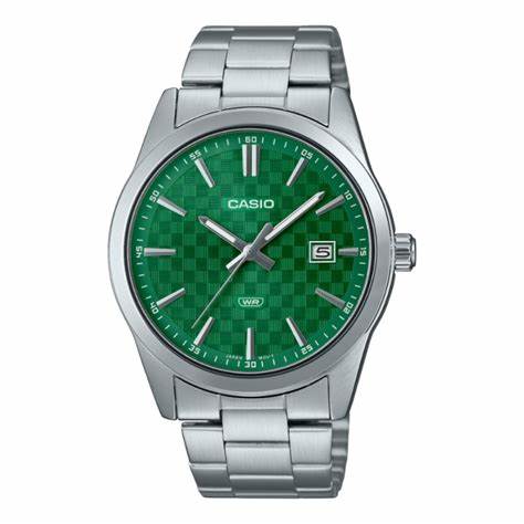 Casio MTP-VD03D-3A1UDF Herrenuhr - Grünes Zifferblatt, Edelstahlarmband