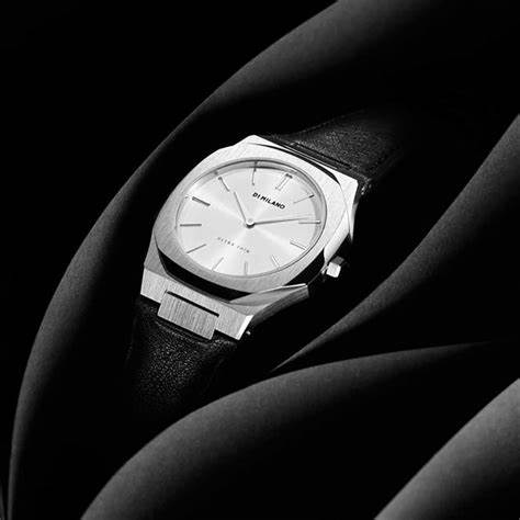 Reloj de mujer D1 Milano Ultra Thin Leather Pearl D1-UTLL13 - Acero inoxidable plateado, esfera blanca, correa de piel negra, 34mm