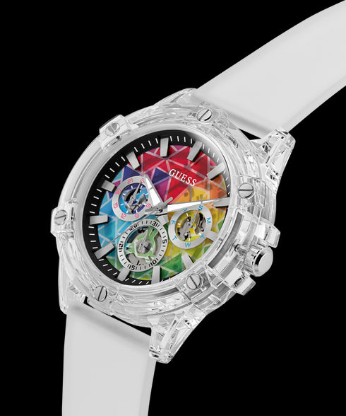 Guess King Rainbow GW0908G3 Men’s Multifunction Watch – Clear Case, 48 mm