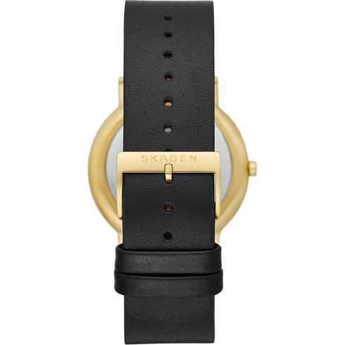 Skagen Signatur SKW6897 Herrenuhr - 40mm Goldgehäuse, schwarzes Zifferblatt, Lederarmband