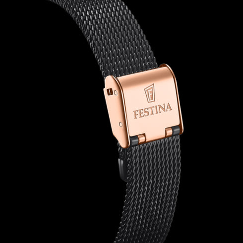 FESTINAFestina F20628/3 Women's Skeleton Automatic Watch – Rose Gold Case, Black Milanese StrapWATCHESEcecile