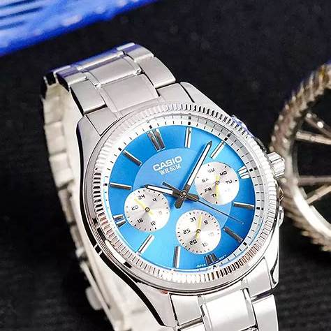 CASIO & VINTAGECasio MTP - 1375D - 2A2VDF Men's Analog Watch – Blue Dial, Stainless Steel Band, Day - Date DisplayWATCHESEcecile