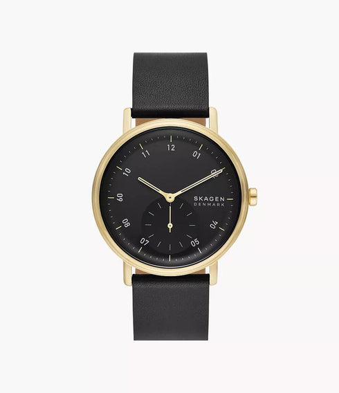 Skagen Denmark Kuppel Lille SKW6896 Men's Watch – 44mm Gold Case, Black Dial, Leather Strap
