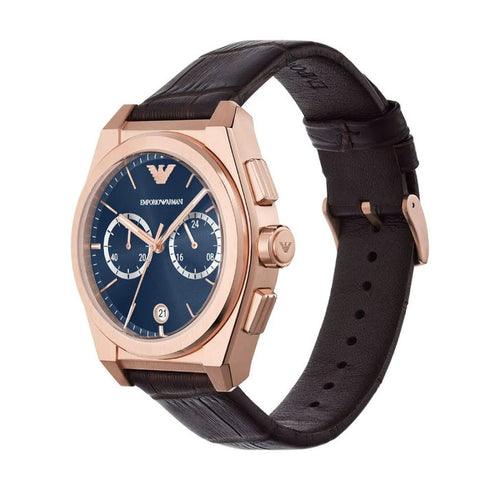 Emporio Armani AR11563 Cronografo Federico - Quadrante blu, pelle marrone