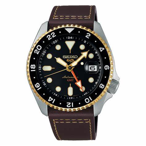 SEIKOSeiko 5 Sports SSK036K1 Automatic GMT Men's Watch - Black Dial, Brown Leather StrapWATCHESEcecile