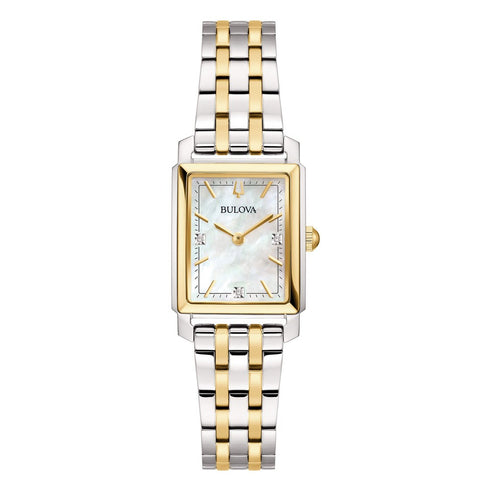 Bulova Sutton 98P220 Women's Two-Tone Stainless Steel Watch, MOP Dial, Diamonds