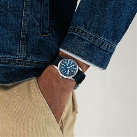 Hamilton Khaki Field Mechanical H69439940 - 38mm Stainless Steel, Blue Dial, Blue NATO Strap