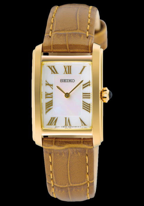 Seiko SWR100P1 Women’s Classic Quartz Watch – 22mm Gold-Tone Rectangle