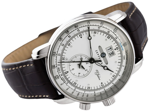 ZEPPELINZeppelin 7640 - 1 100 Years Edition Men's Dual Time Watch – Silver Dial, Brown Leather StrapWATCHESEcecile
