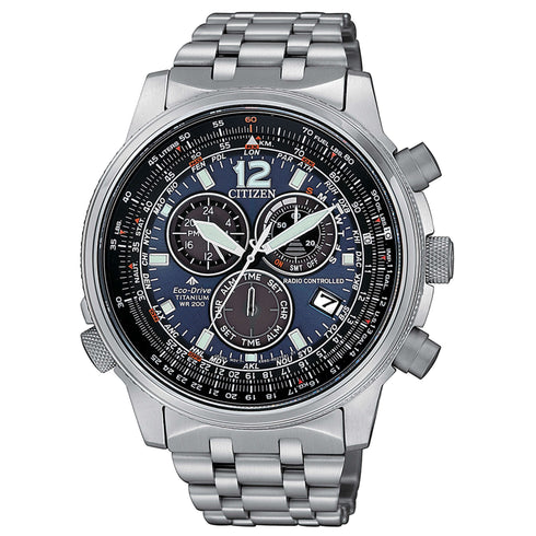 CITIZENCitizen Promaster CB5850‑80L Sky 45mm Titanium Eco‑Drive Men's Watch – Blue Dial, Chronograph, Radio‑ControlledWATCHESEcecile