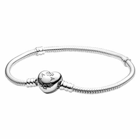 Pandora Moments 590719-17 Heart Clasp Snake Chain Bracelet - 17cm Sterling Silver